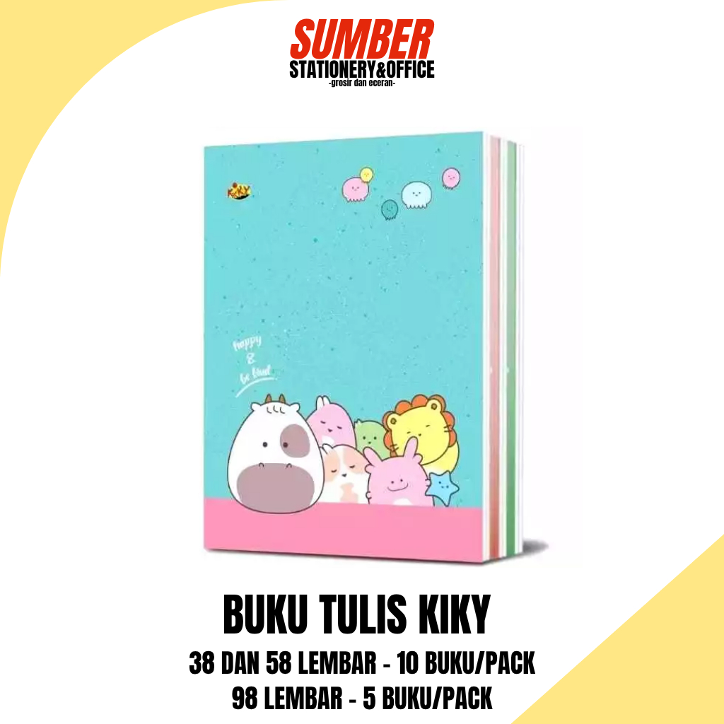 

Buku Tulis Kiky - Buku Catatan Sekolah 38, 58, 98 Lembar - Cover Lucu [1 Pack]