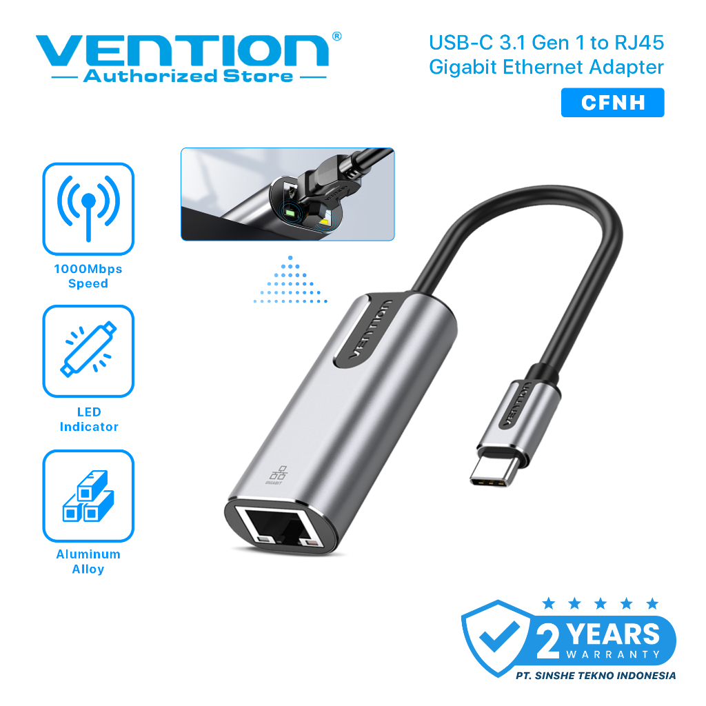 VENTION USB C to Gigabit Ethernet LAN Adapter Aluminum Alloy