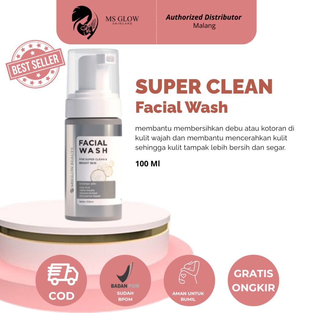 MS Glow Facial Wash Super Clean Original BPOM | Sabun Cuci Muka Mencerahkan Kulit Kusam & Kering | P