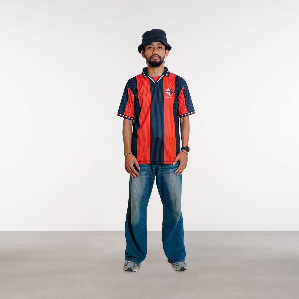 ELVAR - Jersey Fantasy Milan Merah Hitam Reguler Unisex | Kaos Sepak Bola Futsal Olahraga Fantasi Dr