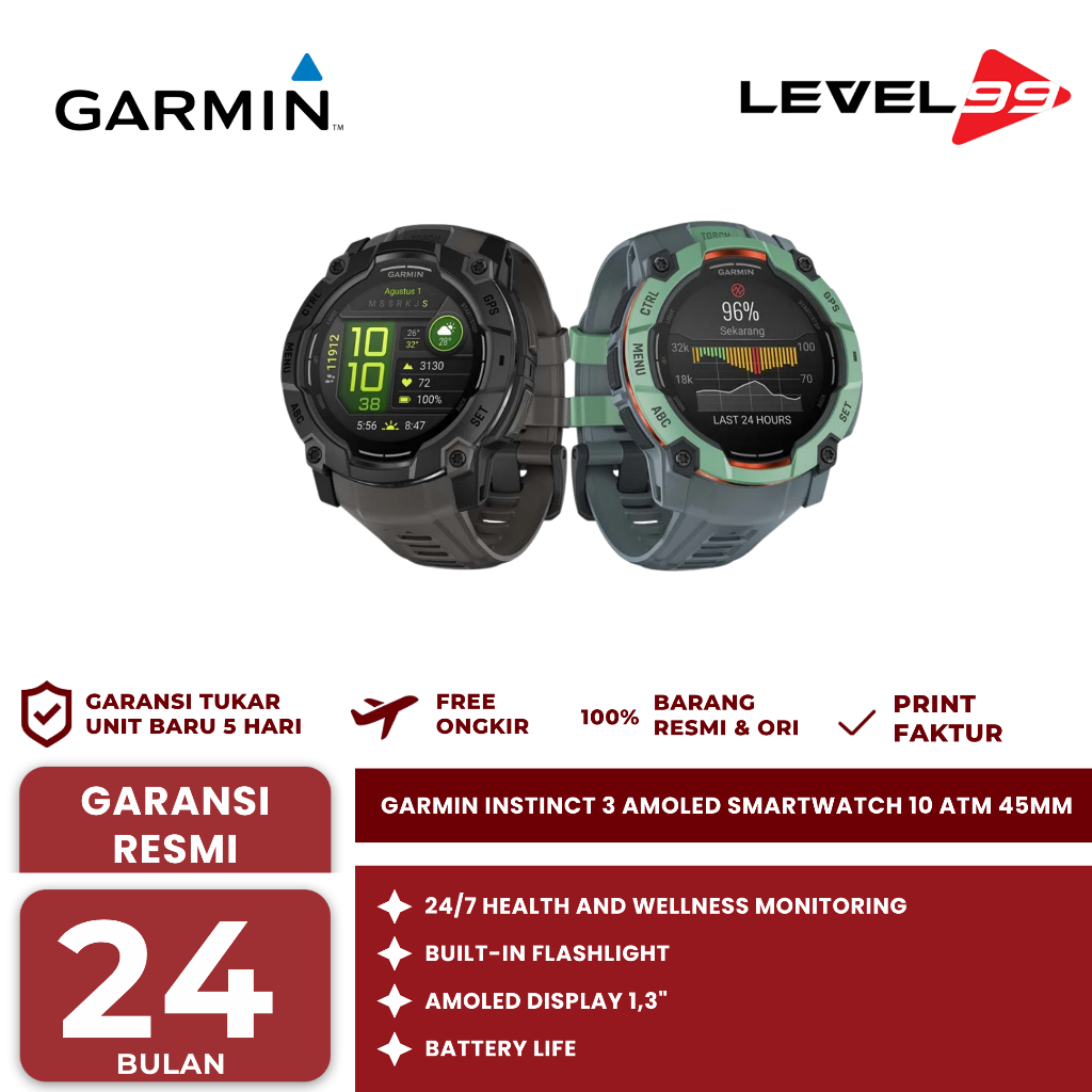 Garmin Instinct 3 AMOLED Smartwatch 10 ATM - 45mm