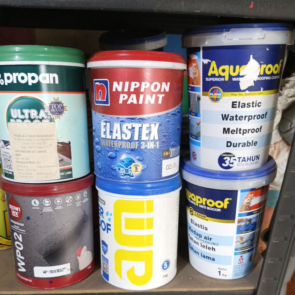 cat pelapis anti bocor AQUAPROOF, PROPAN, MOWILEX, NIPPONPAINT, DAN WATERPROOF