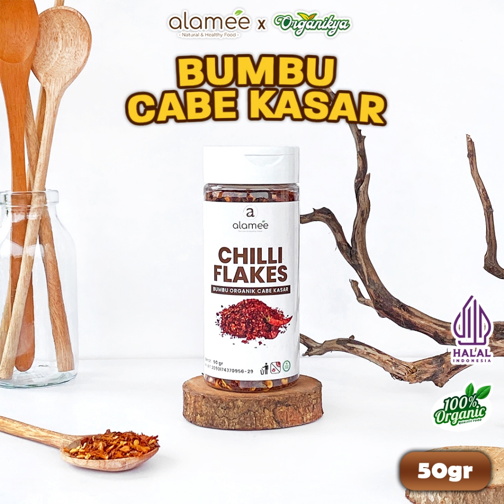

Cabe Bubuk Kasar Chilli Flakes Cabai Bumbu Dapur Masak Organik Rempah Rimpang Murni 50g organikya
