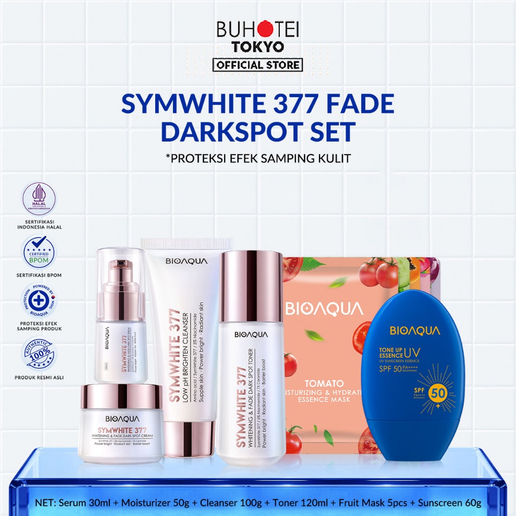 BPOM 5% Niacinamide Buhotei BIOAQUA SymWhite 377 Whitening & Fade Dark Spot Paket Skincare Set(Clean