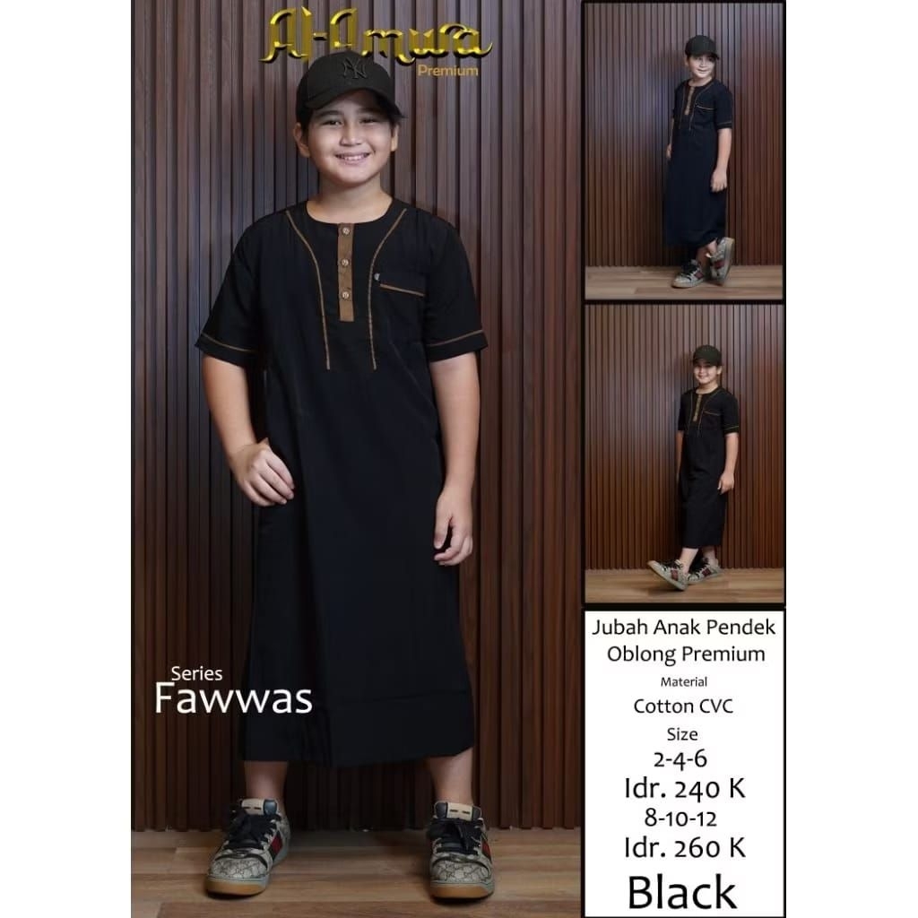 jubah Maroko anak series FAWWAZ lengan pendek oblong keren dari alamwa premium-alamwa-jubahanak-gami