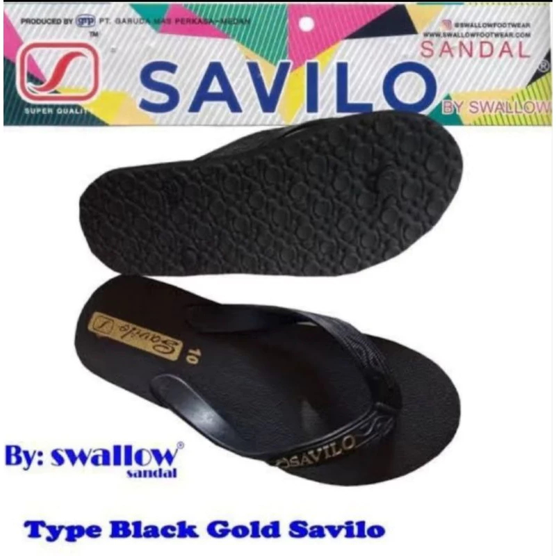 Sandal Jepit Savilo By Swallow Warna Hitam Emas (Black Gold) / Sandal Swallow isi 6 pasang