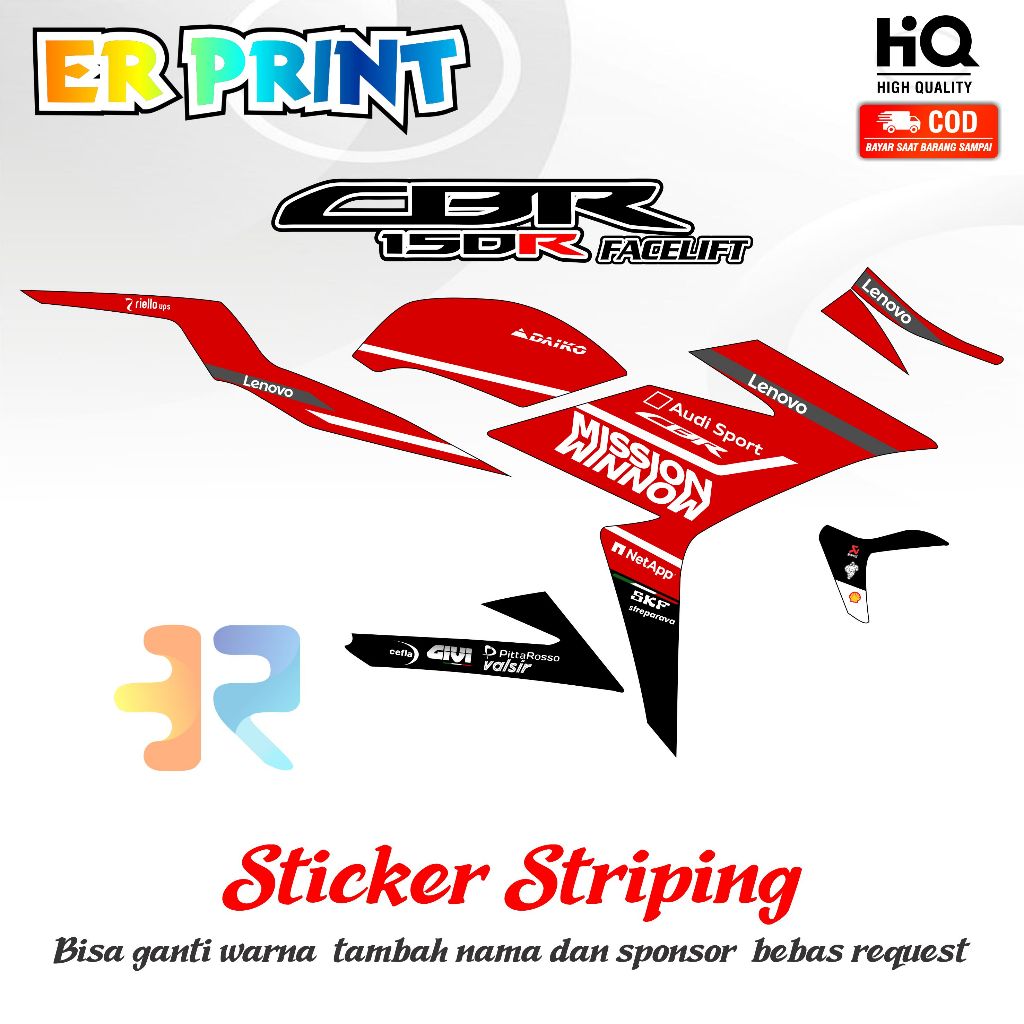 Striping CBR 150R Facelift Sticker 1 Full Set Kanan Kiri Variasi  Desain Mission Winnow