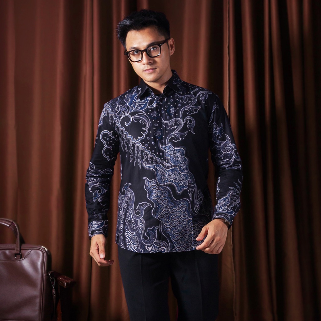 Enzy Batik Kemeja Batik Pria Ganesha - Black