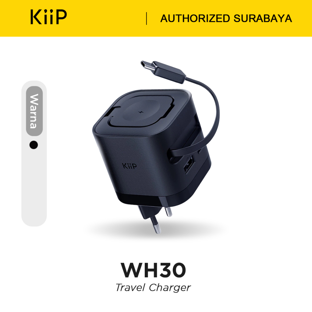 KiiP WH30 3in1 Adapter Fast Charger GaN 35W Retractable Cable Built in Magnetic Wireless Apple Watch