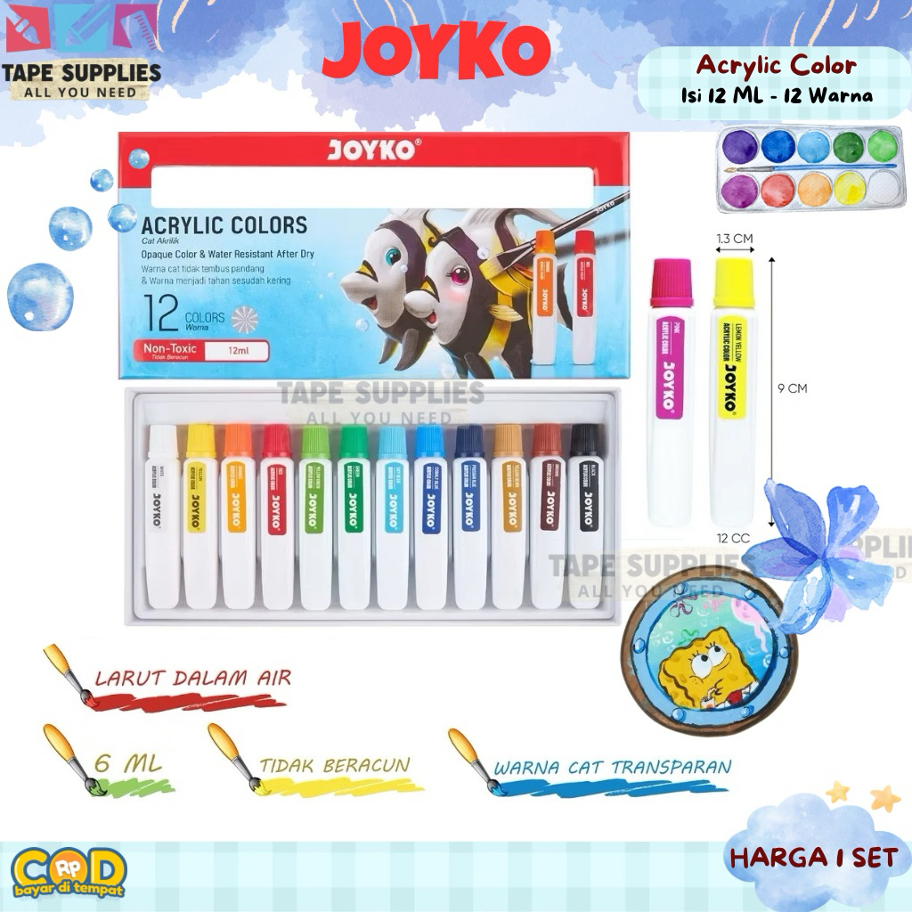 

(12ML) Isi Banyak - Cat Akrilik Joyko Acrylic Color ACC-12ML 12 Warna Non-Toxicn