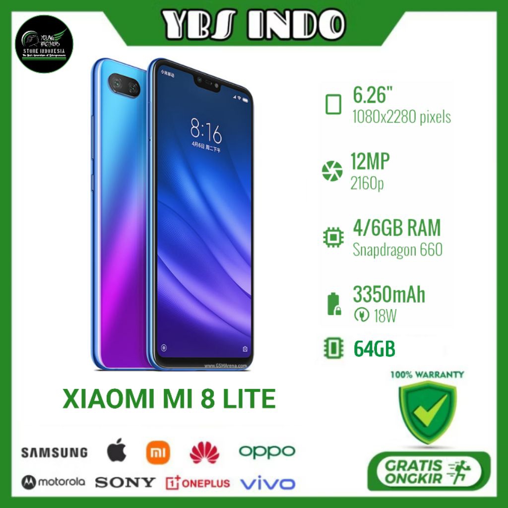 Xiaomi Mi 8 Lite Ram 4/64Gb - Smartphone Second Bergaransi