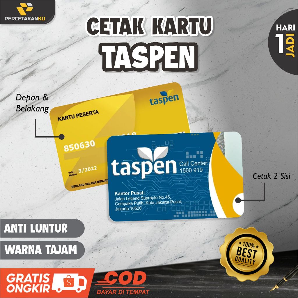 

Cetak Kartu Taspen Bisa Satuan Anti Luntur Bahan PVC Tebal 2 SISI Murah