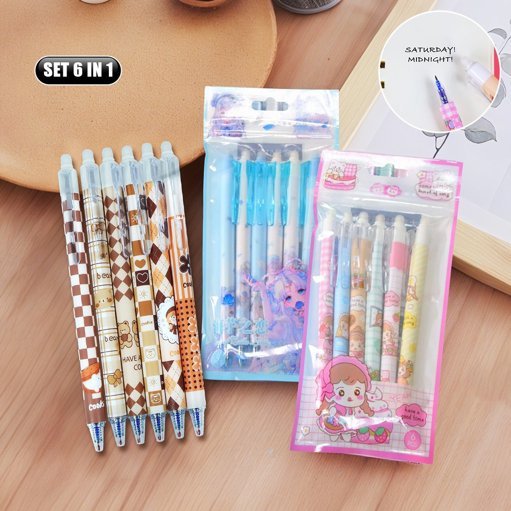 

Pulpen Set 6IN1 0.5MM Tinta Bisa di Hapus Motif Karakter Lucu / Eraseble Pen Set Cetek Cetekan Kartun / Pena Mekanik Anak Sekolah / Eraser Pen ST Stockami A68