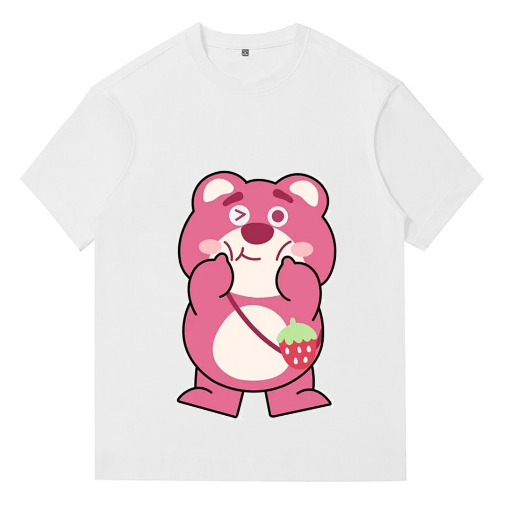 kaos oversize wanita Strawberry Bear Kaos Wanita Putih korean style wanita ootd cotton t-shirt