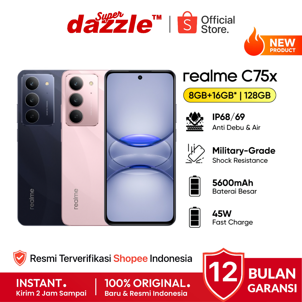 [ TERLARIS ] HP REALME C75x 8/128 GB Original 100% Garansi Resmi 12 Bulan Official Store Mall Ori In