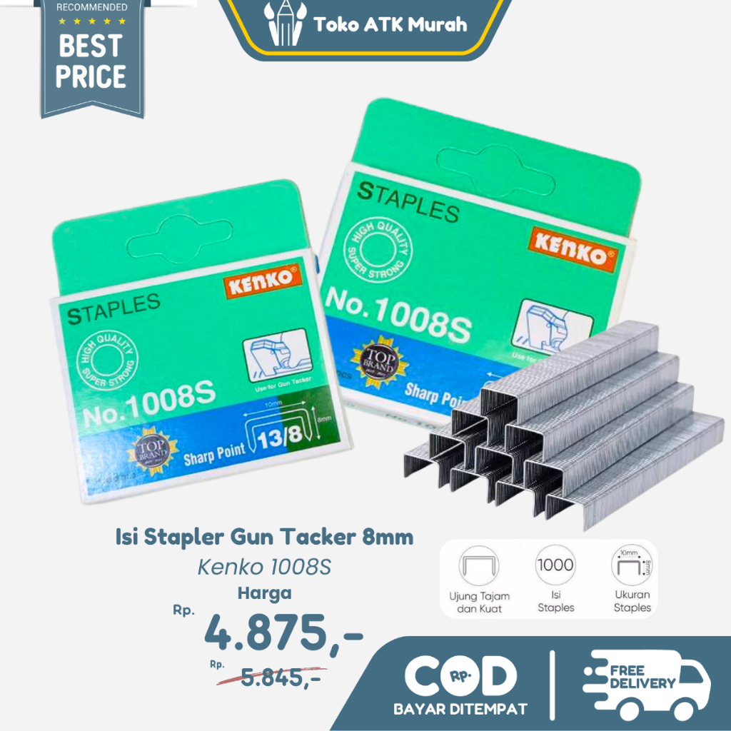

Isi Staples Gun Tacker 13/8 Kenko - Refill Stapler Hekter Tembak 8mm 1008S