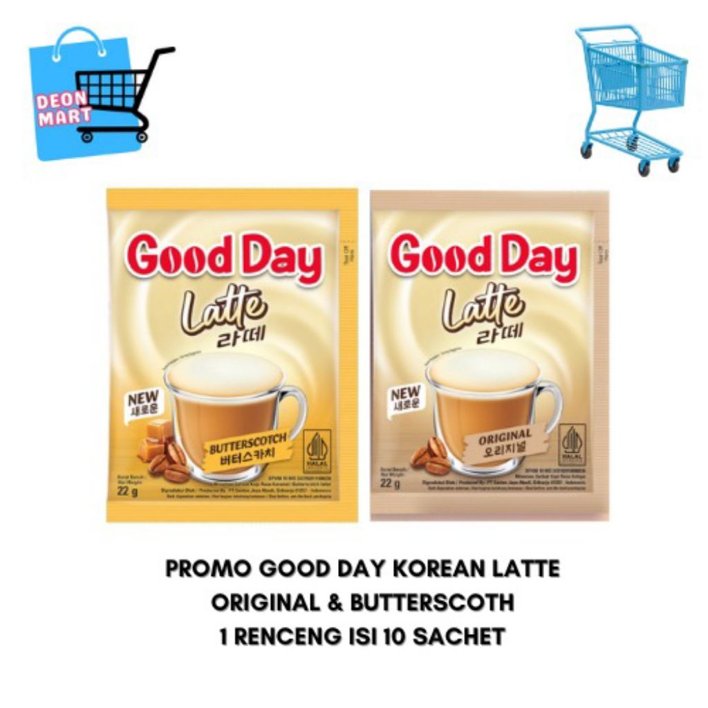 

PROMO GOOD DAY KOREAN LATTE VARIAN ORIGINAL & BUTTERSCOTH 1 RENCENG (10 SACHET)