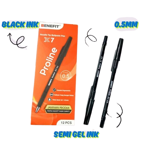 

TBMO Pack Bolpen Benefit Proline X7 0.5mm Tinta Hitam 12Pcs