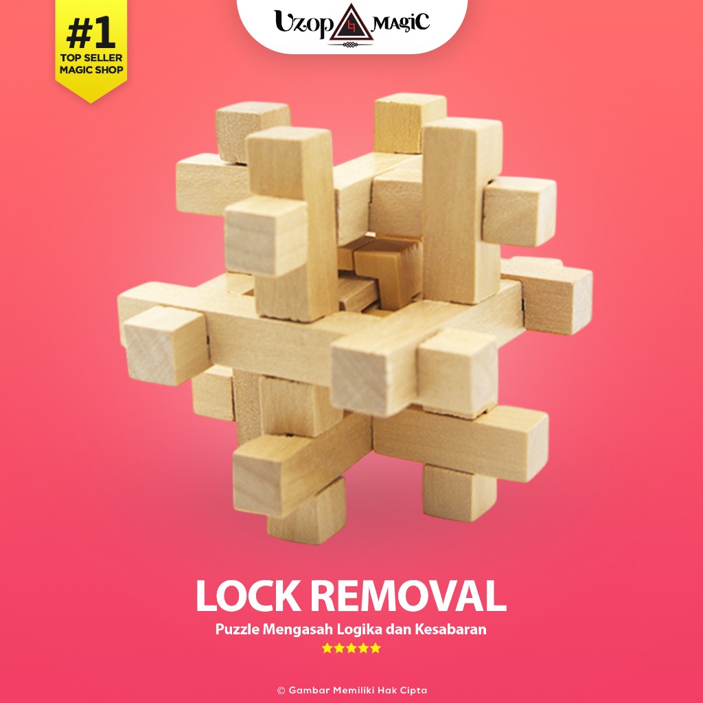 Puzzle Kayu 3D Kongming Lock Lock Removal - Puzzle Edukatif Anak & Dewasa - Uzop Magic Shop
