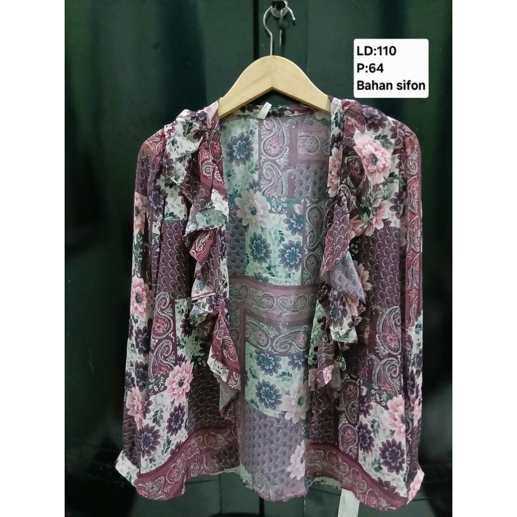 (COD)Atasan outer/outer pantai lengan panjang bahan sifon motif bunga-bunga batik