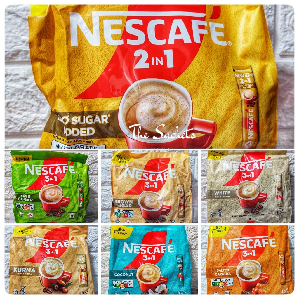 

Nescafe 2in1 3in1 All Varian Zero Sugar Added Brown Sugar Less Sugar Kurma Coconut Salted Caramel Sachet