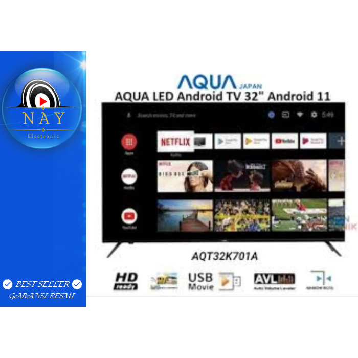 Aqua Elektronik Tv LED 32 Inch AQT32K701A Smart TV Android