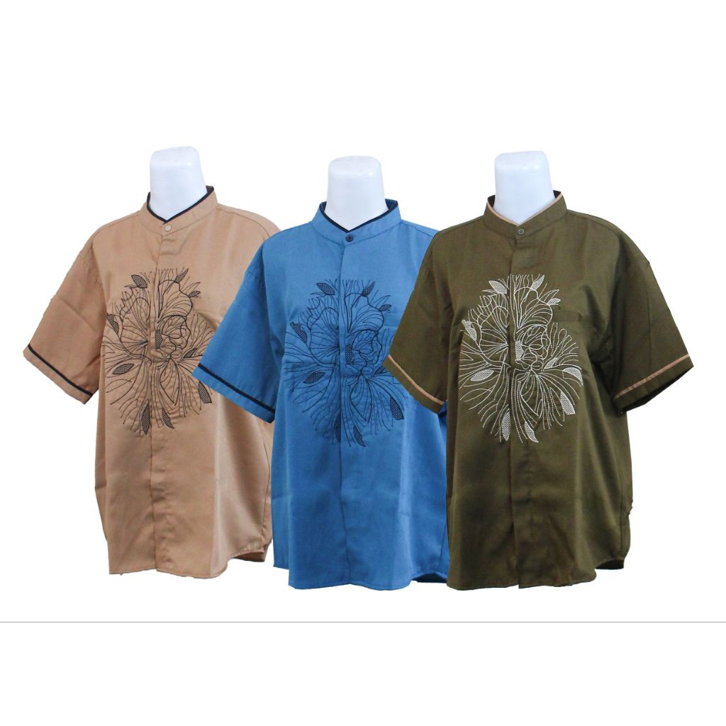 BAJU KOKO PRIA Muslim/BAJU KOKO BORDIL lengan pendek kerah sanghai/kerah mandarin.