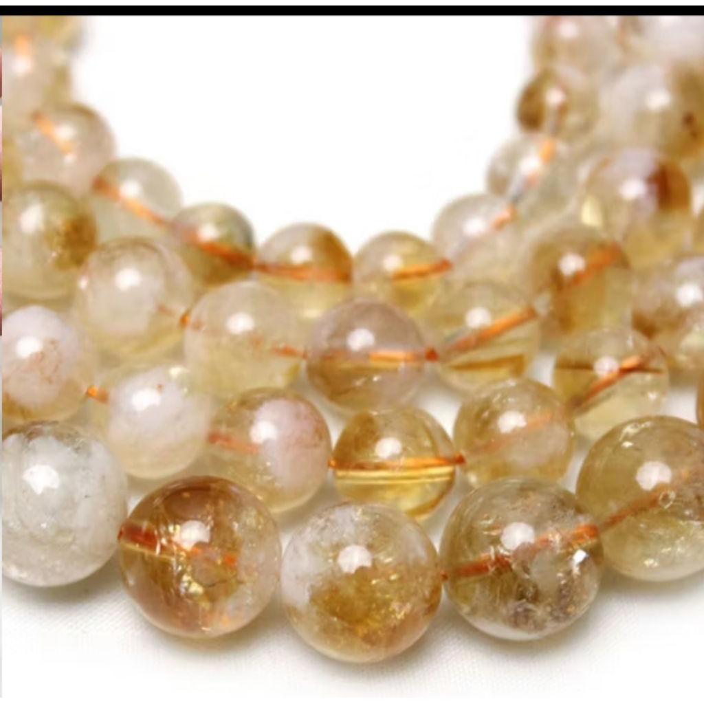 Manik Batu Alam Citrine Serat Cendana Bulat Size 6mm 8mm 10mm 12mm batu Citrine serat