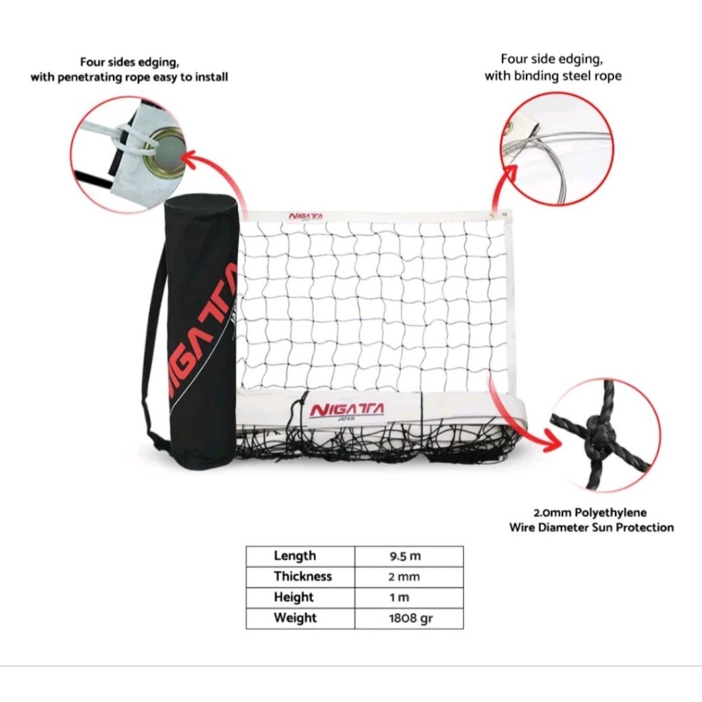 NET VOLI NIGATA NVN 101 ORIGINAL JAPAN SELLING BAJA 5MM STANDAR PBVSI MURAH