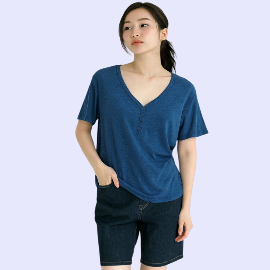 KAOS HENLEY WANITA KANCING DEPAN