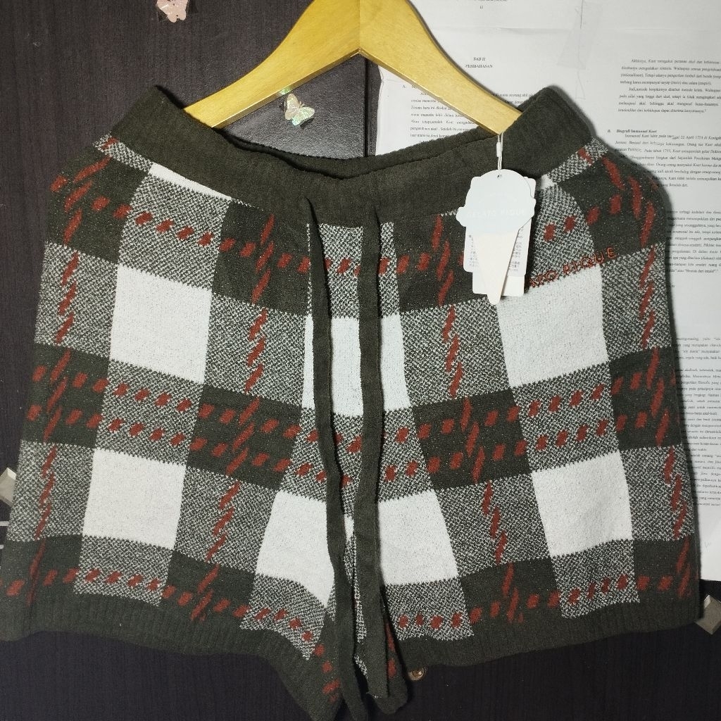 [BARU] CELANA PENDEK RAJUT KOTAK COKLAT PREMIUM GELATO PIQUE