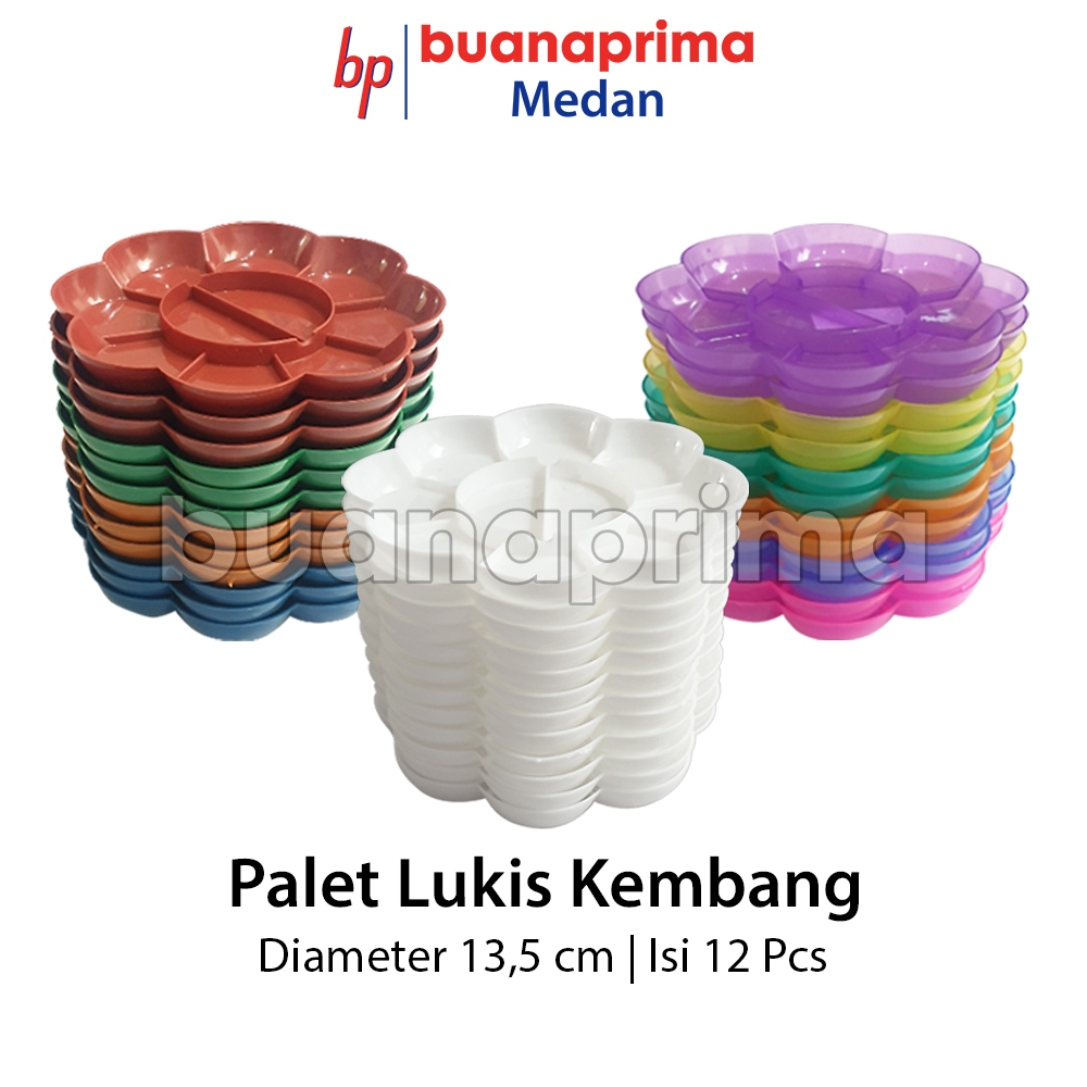 

PALET CAT AIR KEMBANG 1 Pack Isi 12 pcs Piring Lux Lukis Butek Transparan Putih Pekat Tempat Lukis Mewarnai