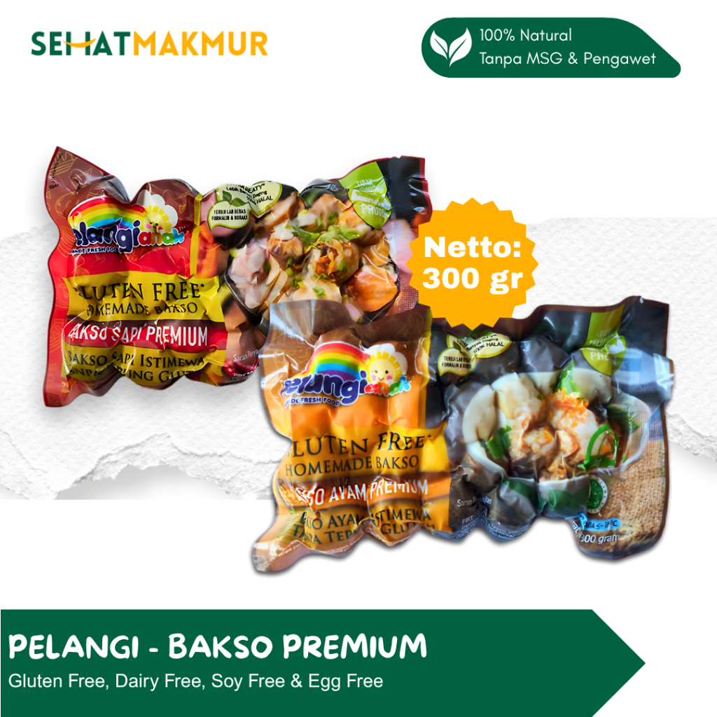 

Pelangi - Bakso Premium (300 gr) (Bakso Sehat, Bebas Gluten, MSG & Pengawet)