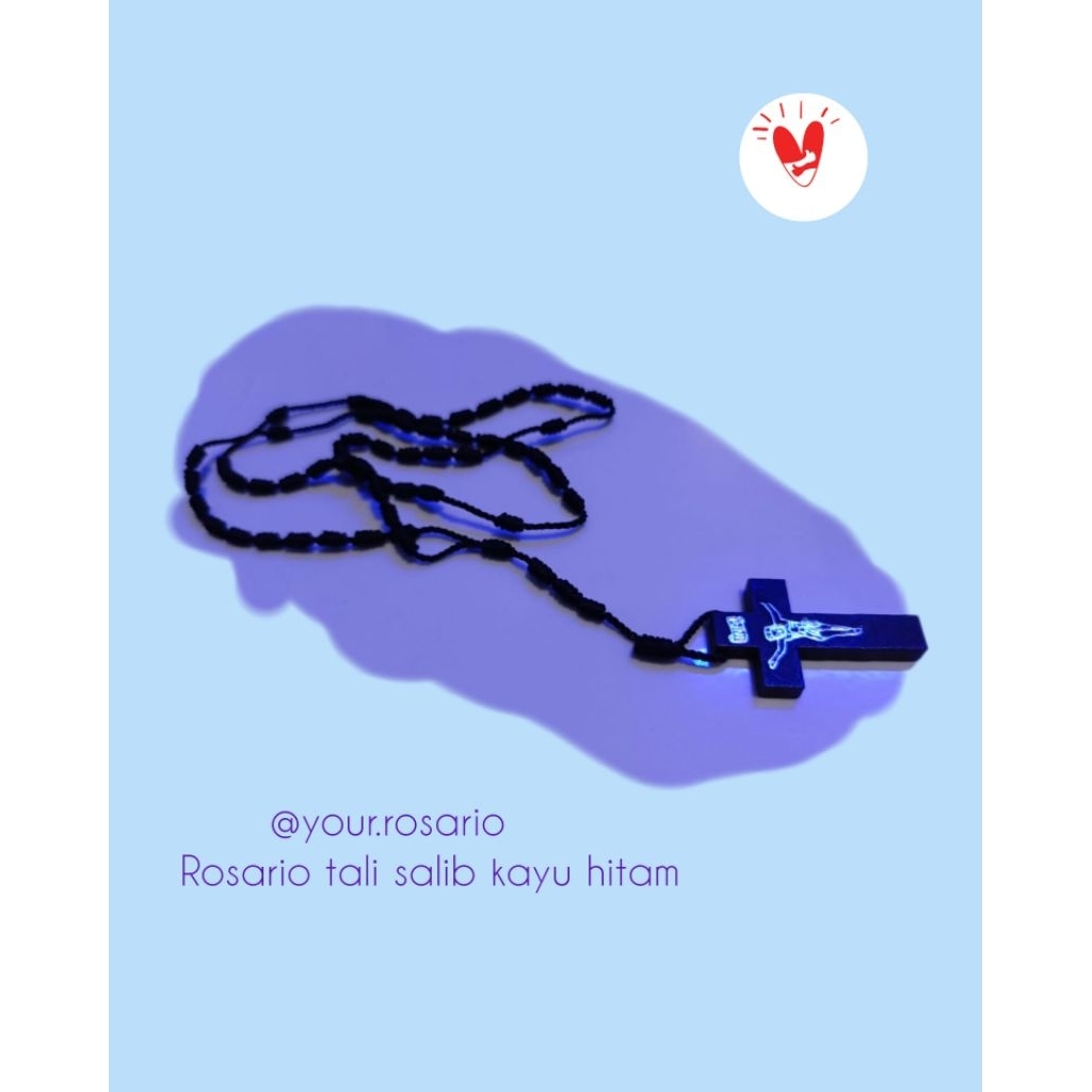 Kalung rosario tali hitam salib hitam