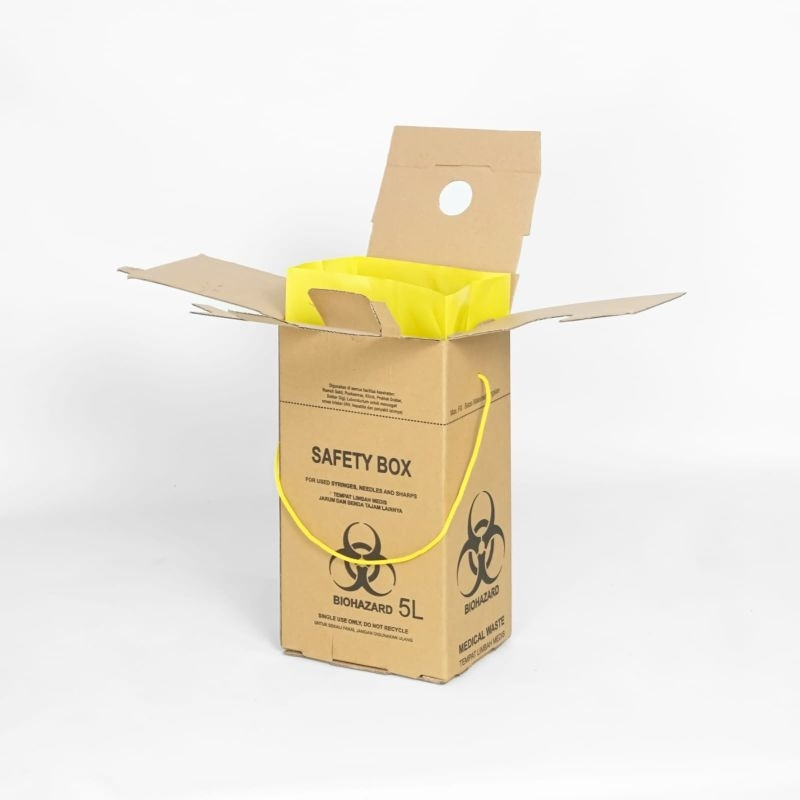 Safety Box Medis Coklat 5 Liter Paket Lengkap for Biohazard and Medical Waste - Alkes Safety Box