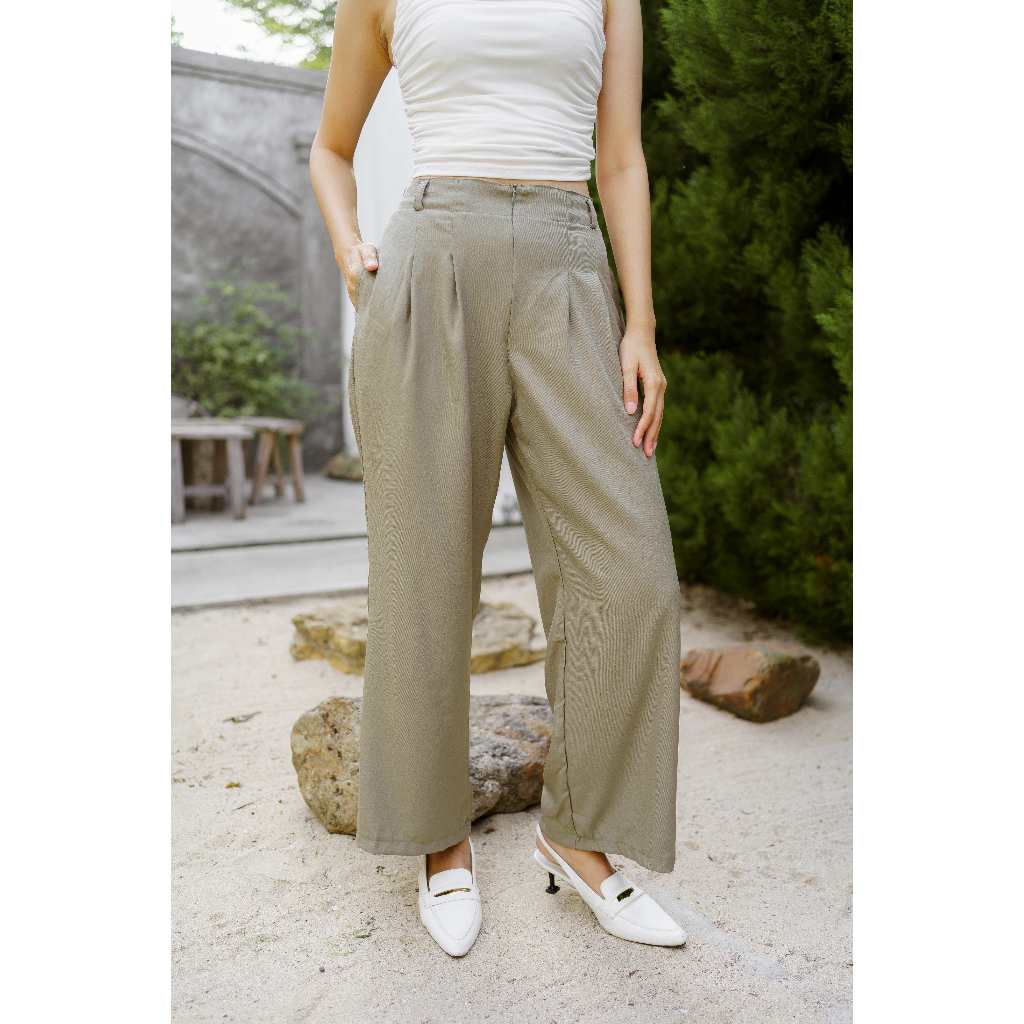 Nonae Kulot Loose Pants (Army) | Celana Kulot Panjang | Celana Panjang Wanita