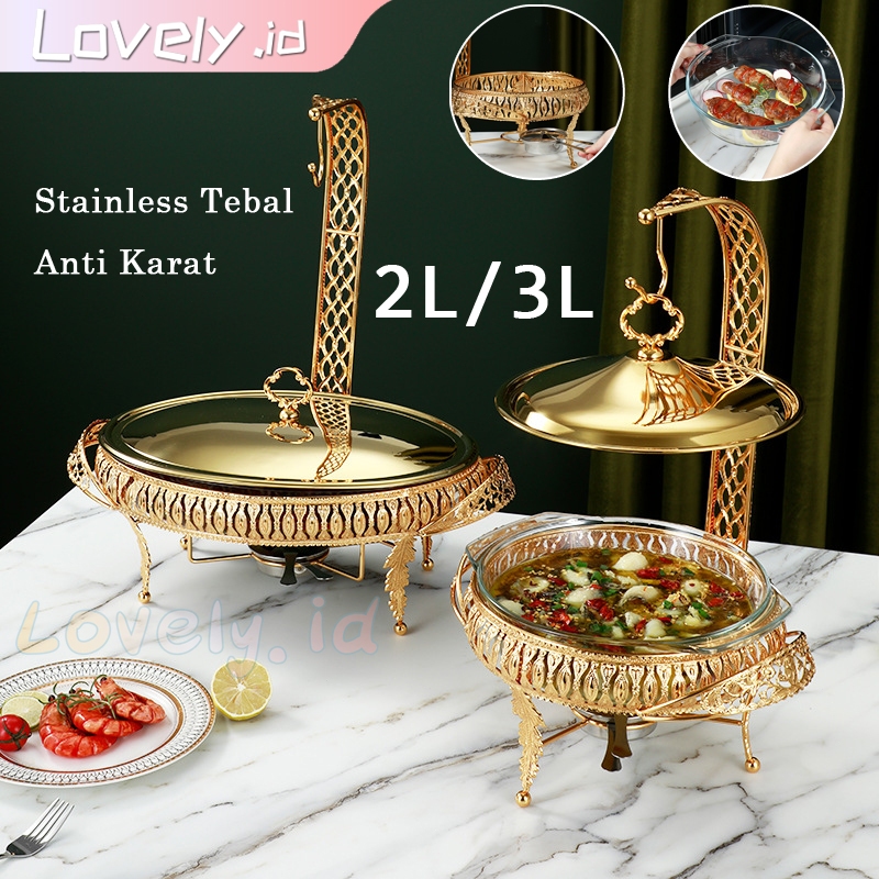 2L/3L Food Warmer Wadah Kaca Tebal Gold / Food Warmer Wadah/Baki Kaca Tebal Gold/ Food Warmer Perasm