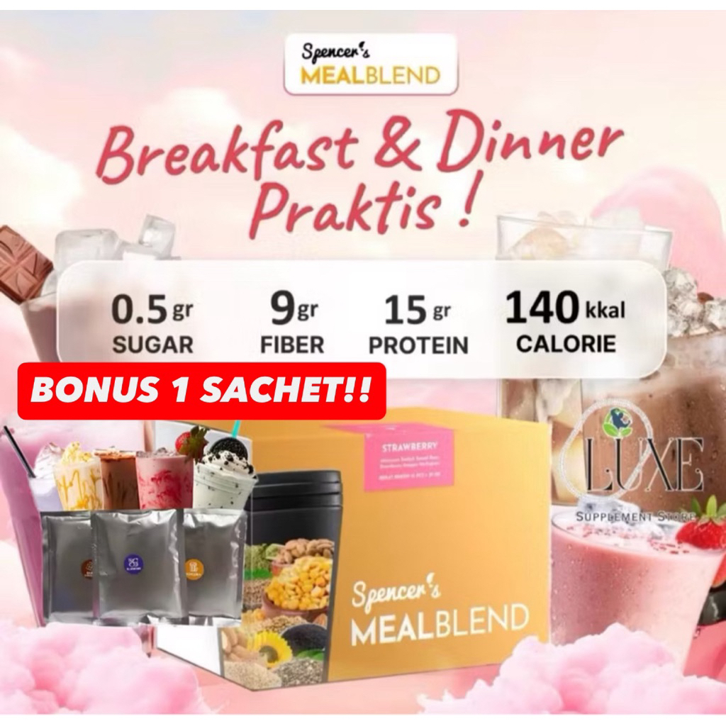 

(BONUS MEALBLEND!!) SPENCERS MEAL BLEND 1 BOX 15 SACHET SPENCER’S MEALBLEND MEAL REPLACEMENT PENGGANTI SARAPAN RENDAH KALORI ALMOND MILK CHIA PEA MULTIGRAIN