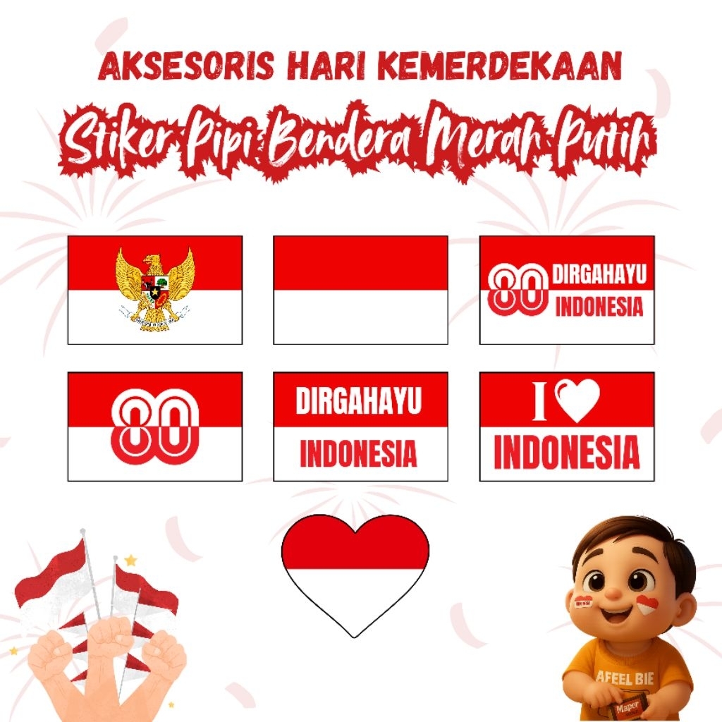 

Stiker Pipi Bendera Merah Putih - Aksesoris Agustusan - Semangat 17 Agustus!