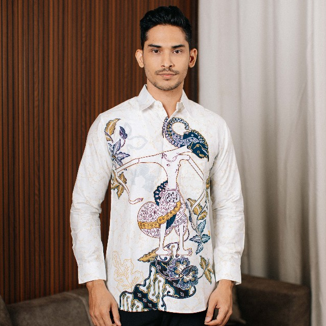 Adyatma Wayang Arjuna White Putih - Kemeja Batik Slim Fit Lengan Panjang Katun