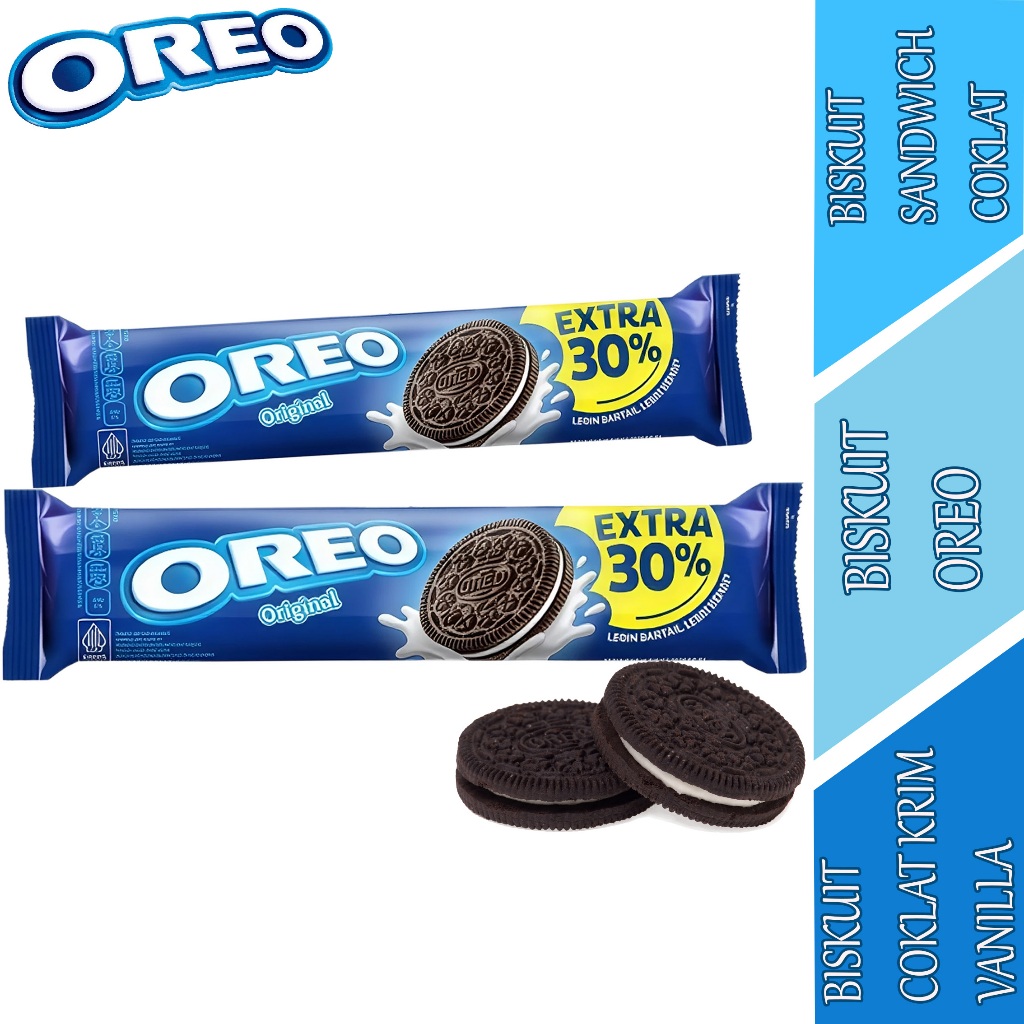 

Biskuit Coklat Krim Rasa Vanilla - Oreo - Biskuit Sandwich Coklat - 147.2gr