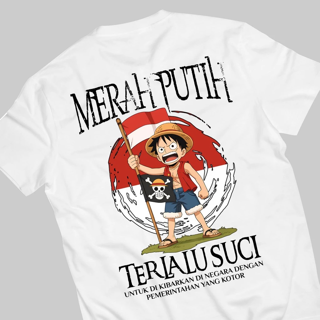 Kaos V3 Merah putih terlalu suci Flag indonesia x One piece Baju  Viral terbaru Tshirt Premium
