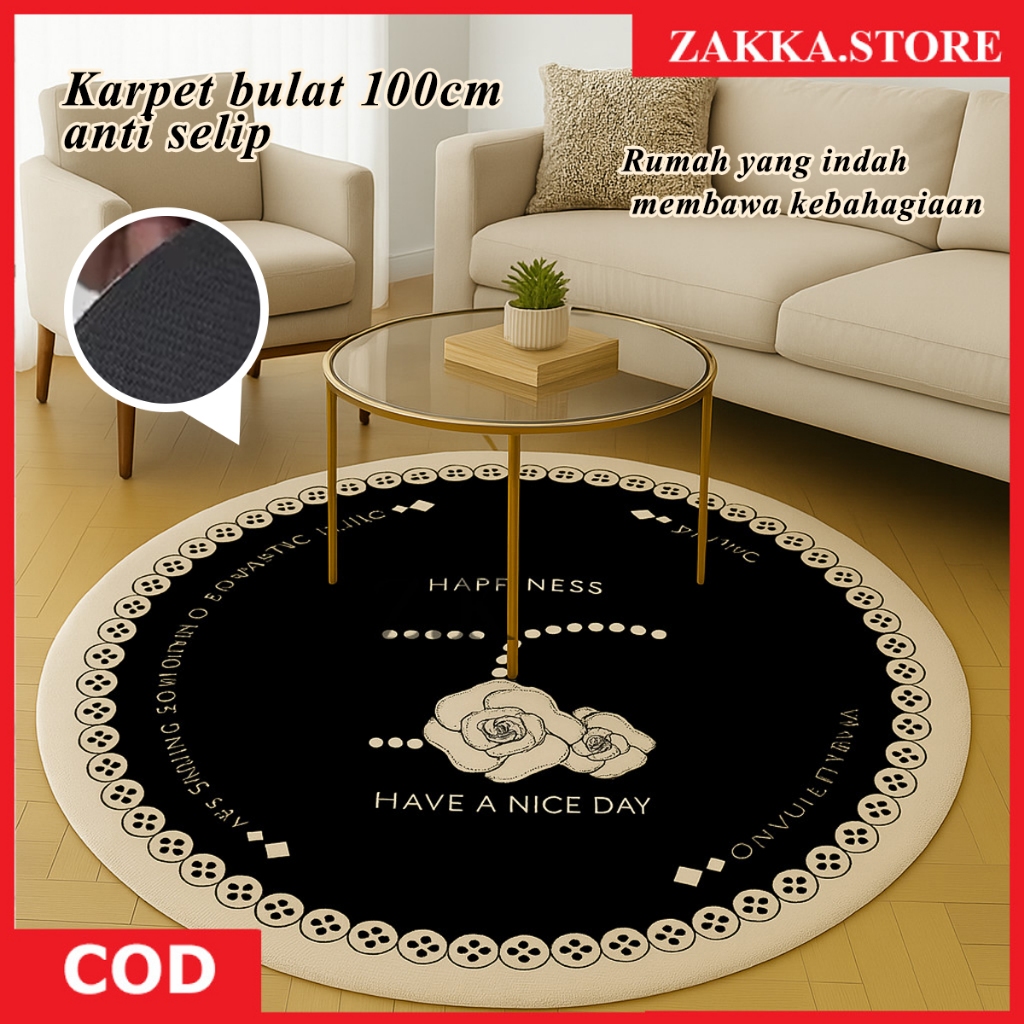 ZAKKA Karpet lantai Ruang Tamu Bulat Diameter 100Cm Karpet Bulat Dekorasi ruang tamu Karpet estetik