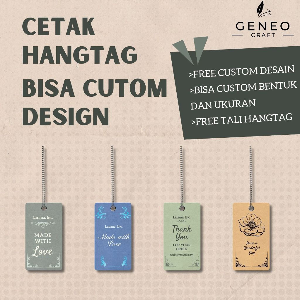 

Hangtag Label Produk – Bisa Custom Bentuk & Ukuran + Free Tali, Cetak 1/2 Sisi