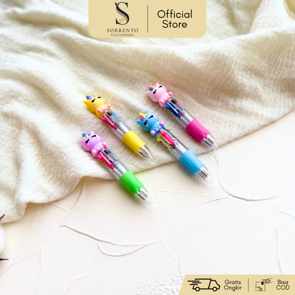 

Pulpen Mini 4 Warna Unicorn 3D - Multi Color Pen Karakter