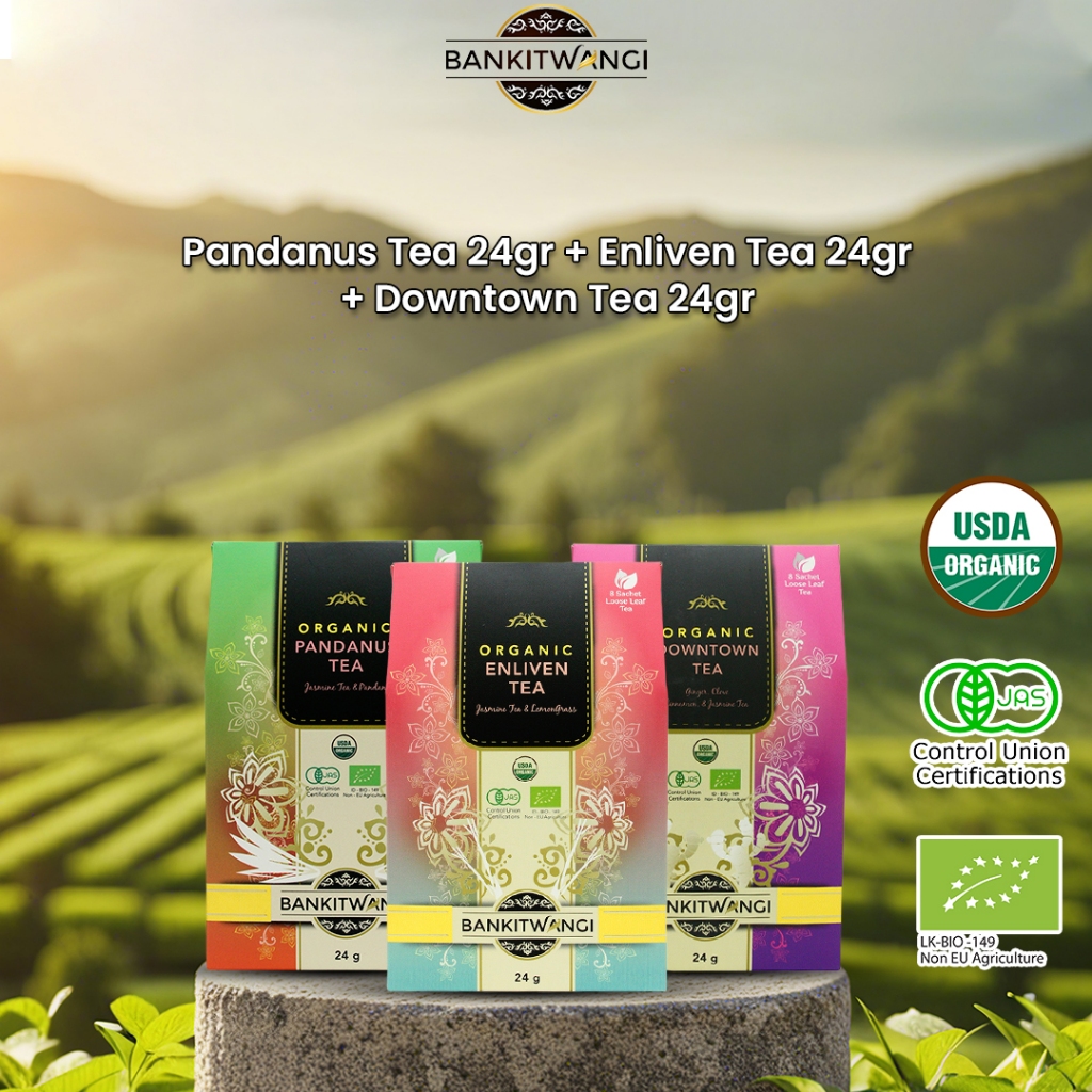 

Paket Bundling Bankitwangi Organic Pandanus Tea 24gr + Enliven Tea 24gr + Down Town Tea 24gr