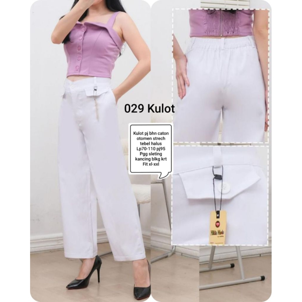 029 celana panjang putih model kulot wanita katun