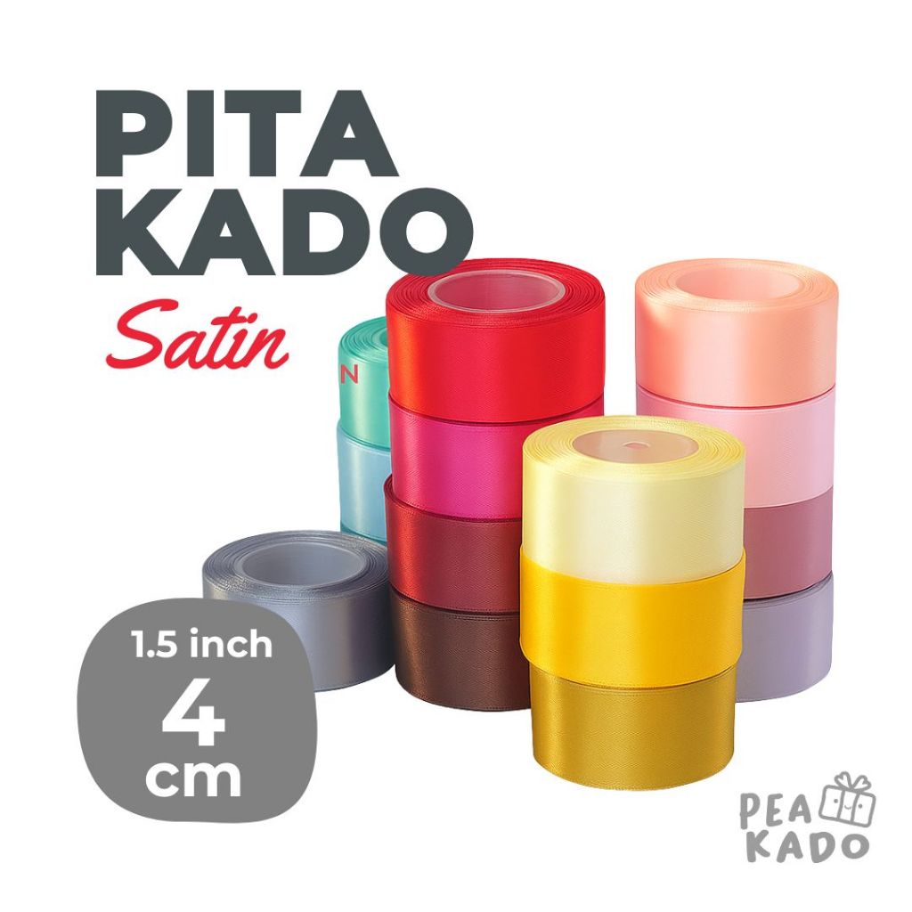 

Pita Satin Kado Roll 4cm 1,5 inch Per Meter DIY Kain Warna Warni inci 4 cm
