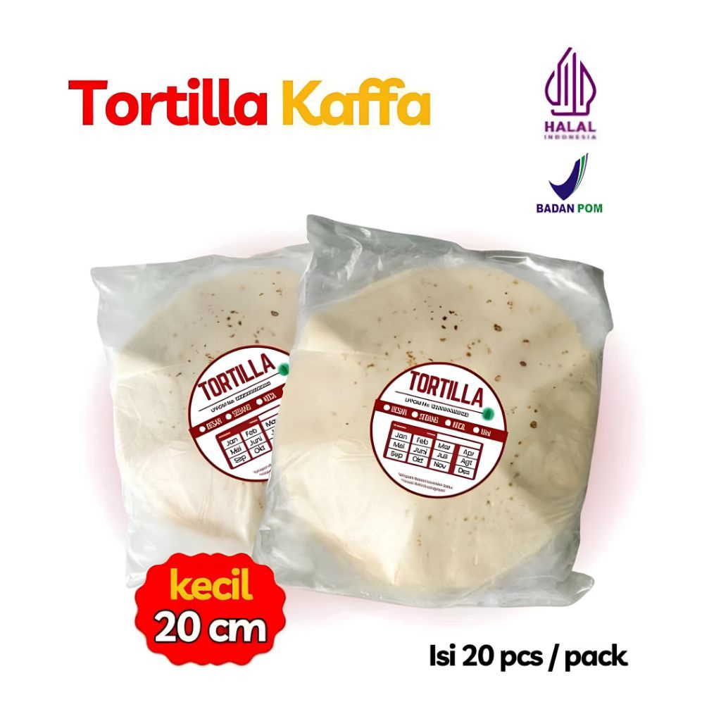 

Tortilla PREMIUM Kaffa 20cm 1 pack isi 20 lembar HALAL 100%/Kulit Kebab Kecil/KUALITAS PREMIUM FROZEN FOOD