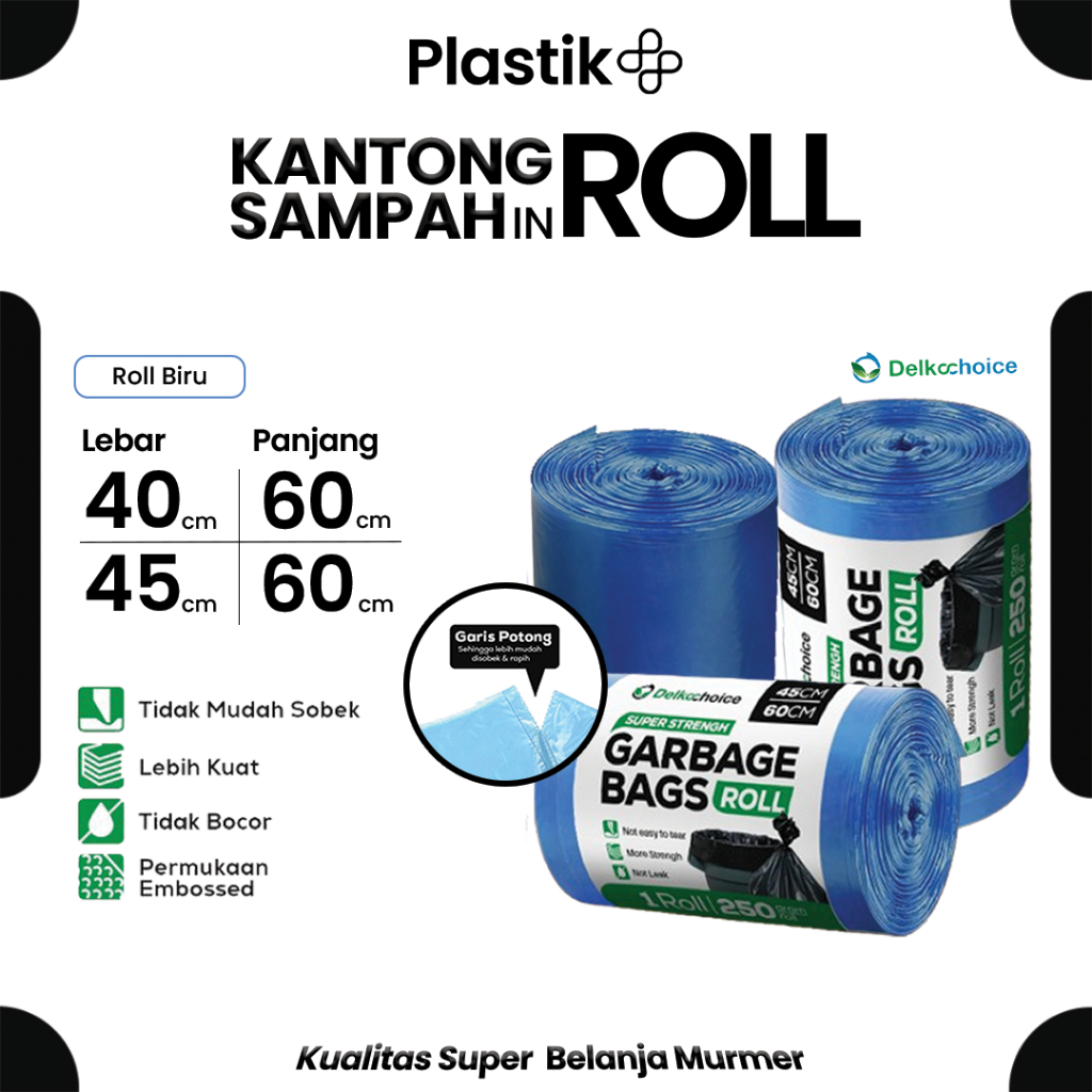 Kantong Kresek Plastik Sampah Biru Roll Tebal 40x60 45x60 cm Trash Bag Blue /Garbage Bag Delkochoice